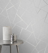 Quartz Silver Fractal Glam Geometric Wallpaper - Fine Decor FD42280