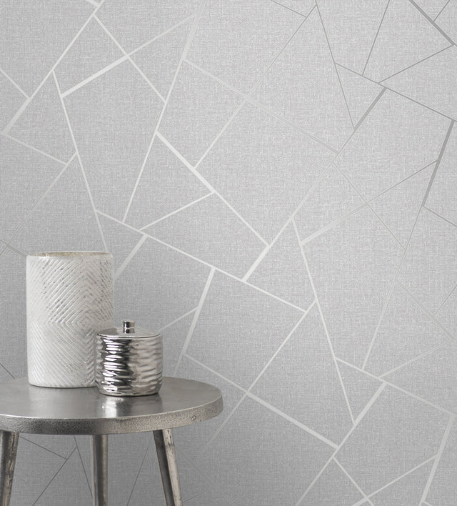 Quartz Silver Fractal Glam Geometric Wallpaper - Fine Decor FD42280