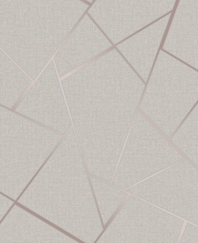 Quartz Rose Gold Fractal Wallpaper with Metallic Geometric Glam - Fine Decor FD42282