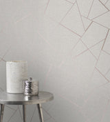 Quartz Rose Gold Fractal Wallpaper with Metallic Geometric Glam - Fine Decor FD42282