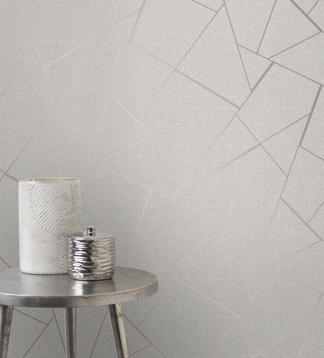Quartz Rose Gold Fractal Wallpaper with Metallic Geometric Glam - Fine Decor FD42282