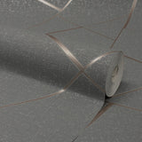 Quartz Copper Fractal Wallpaper with Glam Abstract Geometric Pattern - Fine Decor FD42283