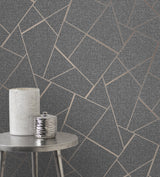 Quartz Copper Fractal Wallpaper with Glam Abstract Geometric Pattern - Fine Decor FD42283