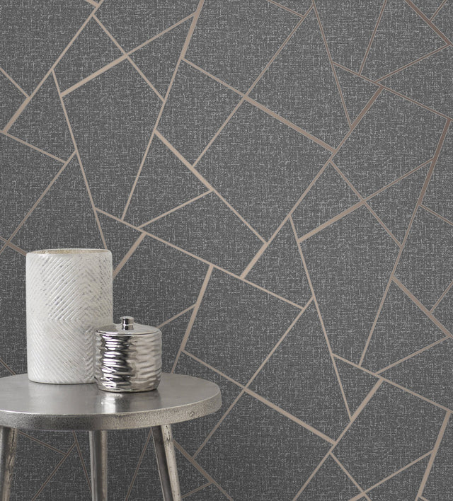 Quartz Copper Fractal Wallpaper with Glam Abstract Geometric Pattern - Fine Decor FD42283
