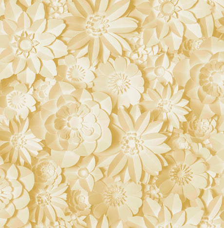 Dacre Yellow Floral Wallpaper by Fine Decor in a buttery yellow paper-collage flower design