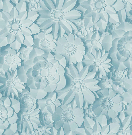 Fine Decor Dacre Light Blue Floral Wallpaper roll and room scene