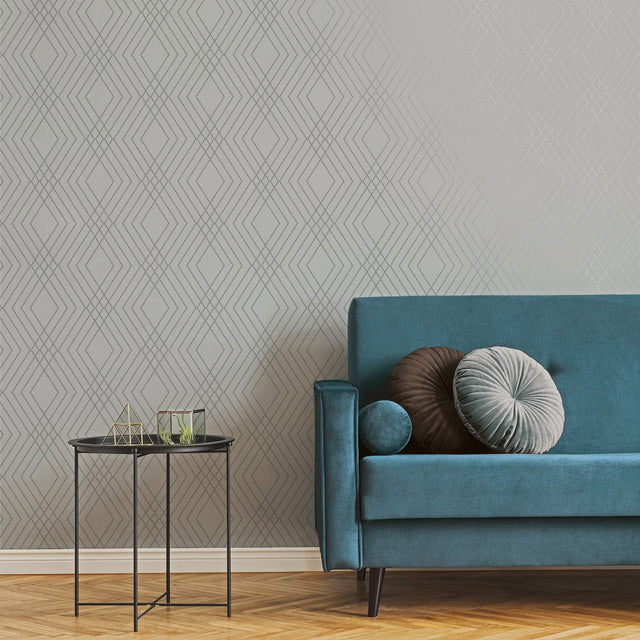 Shard Silver Trellis Wallpaper with Metallic Geometric Trellis - Fine Decor FD42603