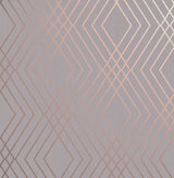 Shard Grey Trellis Wallpaper with Metallic Bronze Geometric Feature Wall Pattern - Fine Decor FD42604