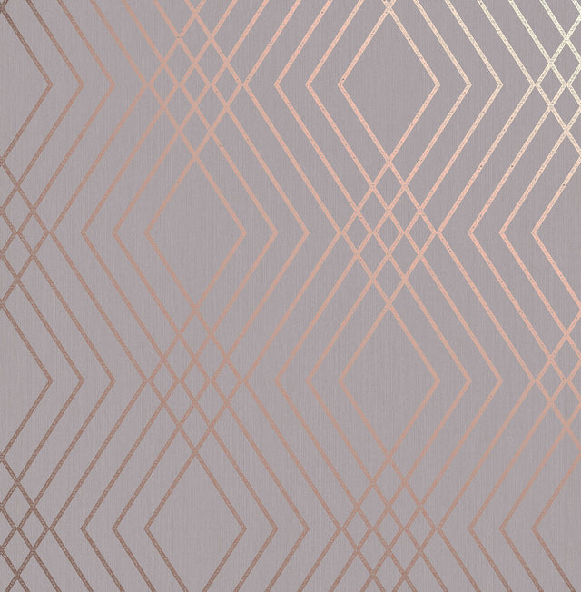 Shard Grey Trellis Wallpaper with Metallic Bronze Geometric Feature Wall Pattern - Fine Decor FD42604