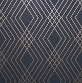 Shard Navy Trellis Wallpaper with Glam Geometric Trellis Pattern - Fine Decor FD42605
