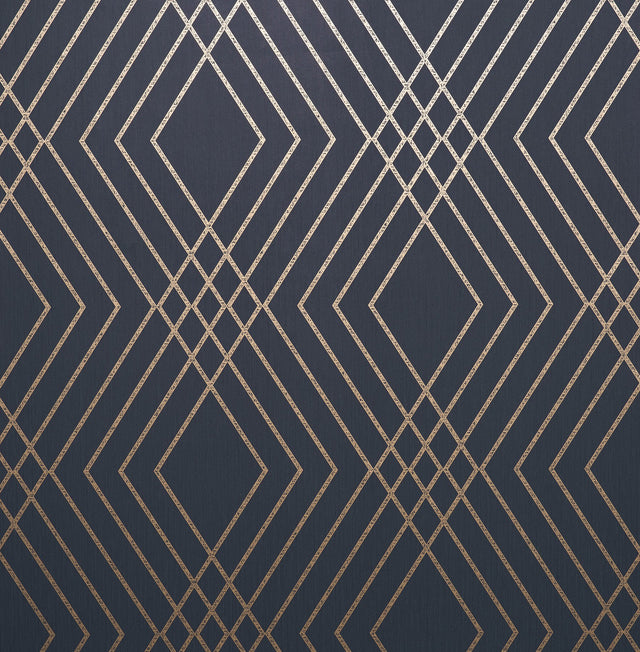 Shard Navy Trellis Wallpaper with Glam Geometric Trellis Pattern - Fine Decor FD42605