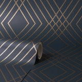 Shard Navy Trellis Wallpaper with Glam Geometric Trellis Pattern - Fine Decor FD42605