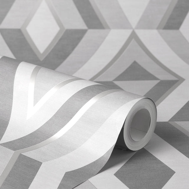 Shard Stone Geometric Wallpaper with Metallic Modern Abstract Pattern - Fine Decor FD42606