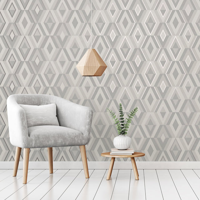 Shard Stone Geometric Wallpaper with Metallic Modern Abstract Pattern - Fine Decor FD42606
