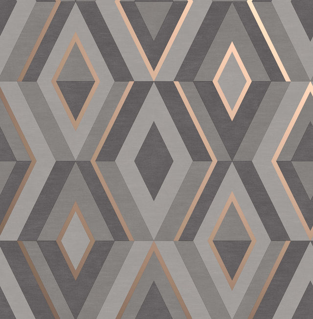 Shard Charcoal Geometric Wallpaper with Metallic Abstract Geometric Motif - Fine Decor FD42607
