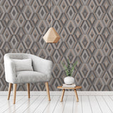 Shard Charcoal Geometric Wallpaper with Metallic Abstract Geometric Motif - Fine Decor FD42607
