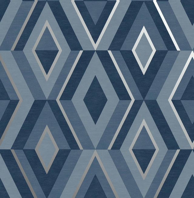 Shard Blue Geometric Wallpaper with Metallic Modern Abstract Geometrics - Fine Decor FD42608