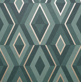 Shard Turquoise Geometric Wallpaper with Metallic Trellis Accents - Fine Decor FD42609