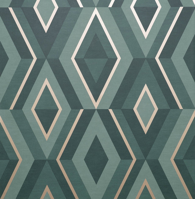 Shard Turquoise Geometric Wallpaper with Metallic Trellis Accents - Fine Decor FD42609