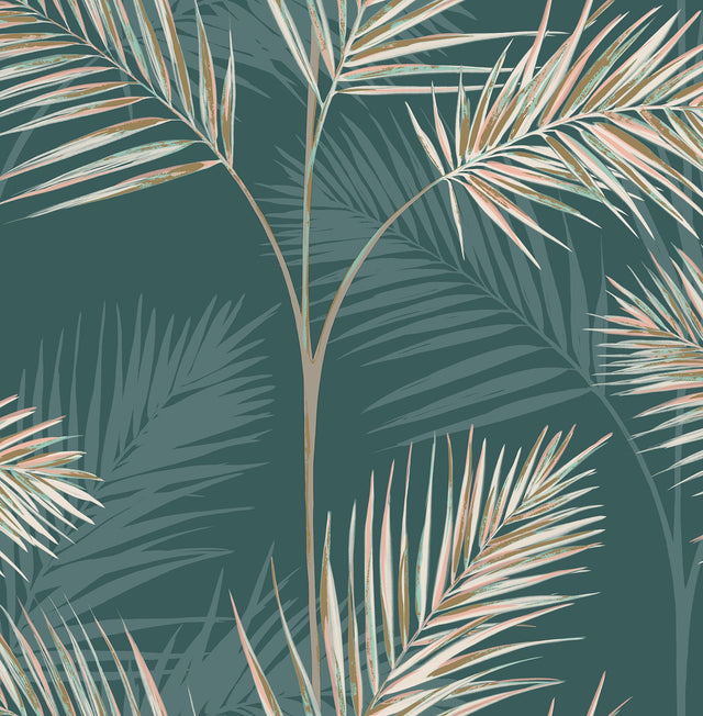 South Beach Evergreen Fronds Wallpaper with Tropical Botanical Pattern - Fine Decor FD42679