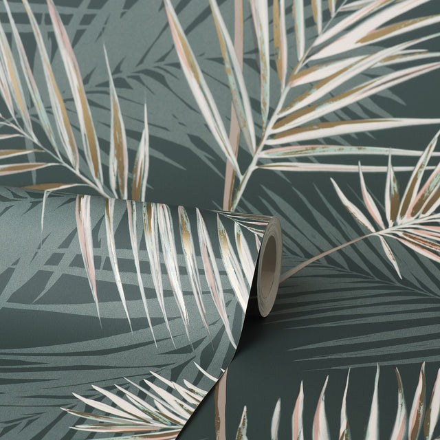 South Beach Evergreen Fronds Wallpaper with Tropical Botanical Pattern - Fine Decor FD42679