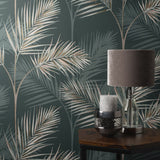 South Beach Evergreen Fronds Wallpaper with Tropical Botanical Pattern - Fine Decor FD42679