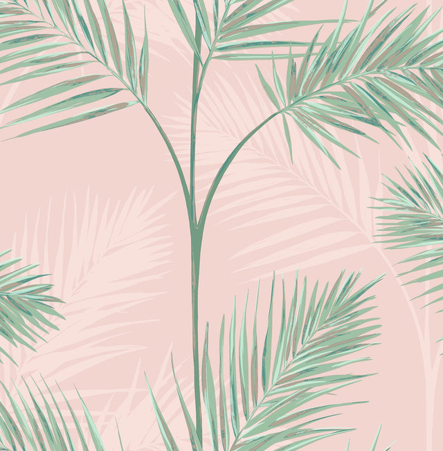 South Beach Blush Fronds Wallpaper with Tropical Botanical Palm Pattern - Fine Decor FD42680