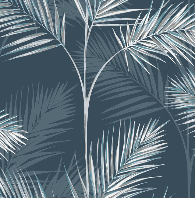 South Beach Navy Fronds Wallpaper