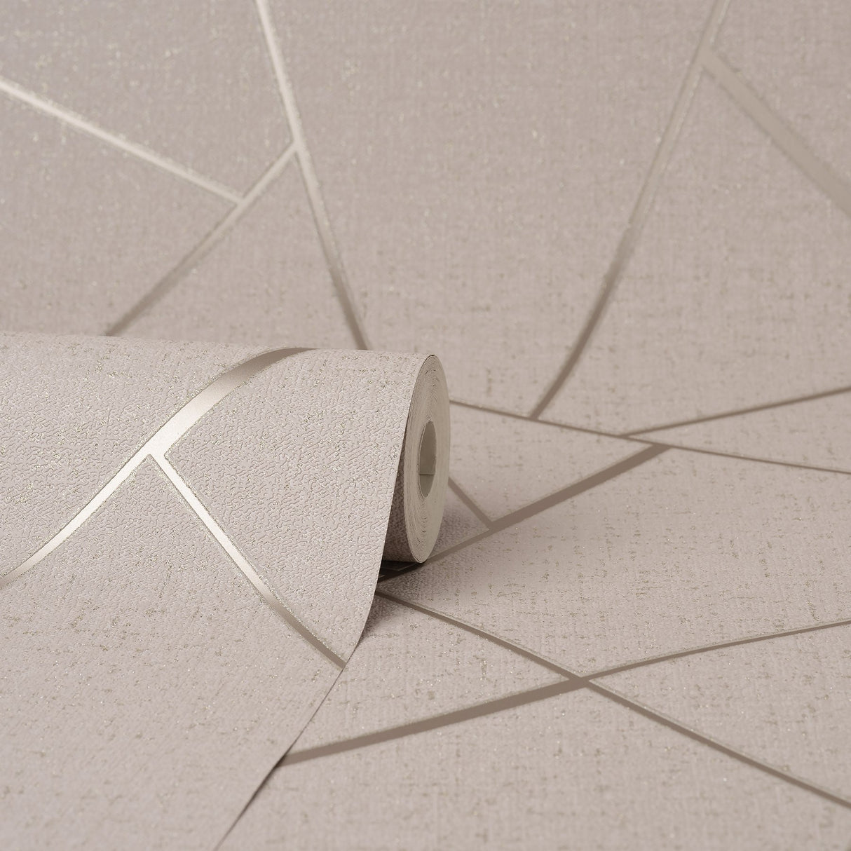 Quartz Blush Fractal Geometric Wallpaper with Metallic Glam Finish - Fine Decor FD42682