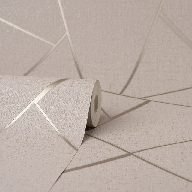 Quartz Blush Fractal Geometric Wallpaper with Metallic Glam Finish - Fine Decor FD42682