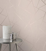 Quartz Blush Fractal Geometric Wallpaper with Metallic Glam Finish - Fine Decor FD42682