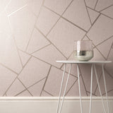 Quartz Blush Fractal Geometric Wallpaper with Metallic Glam Finish - Fine Decor FD42682