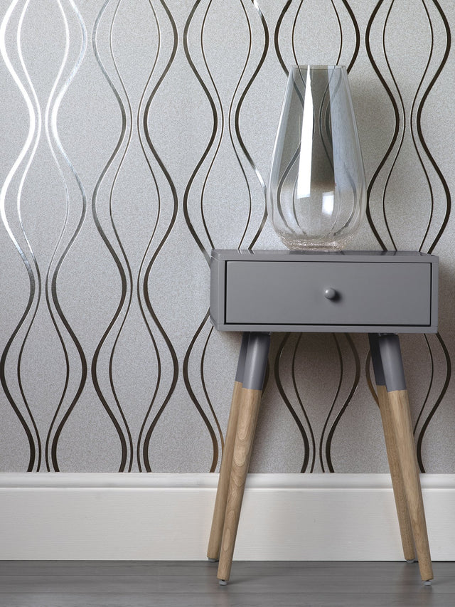 Odie Silver Contour Wave Wallpaper