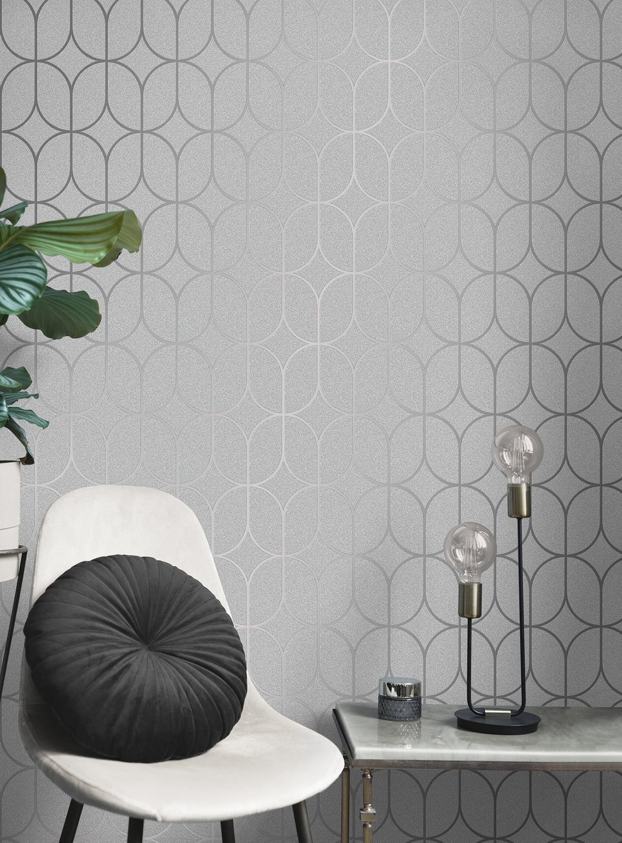 Raye Silver Rosco Trellis Wallpaper