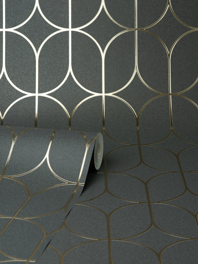 Raye Charcoal Rosco Trellis Wallpaper