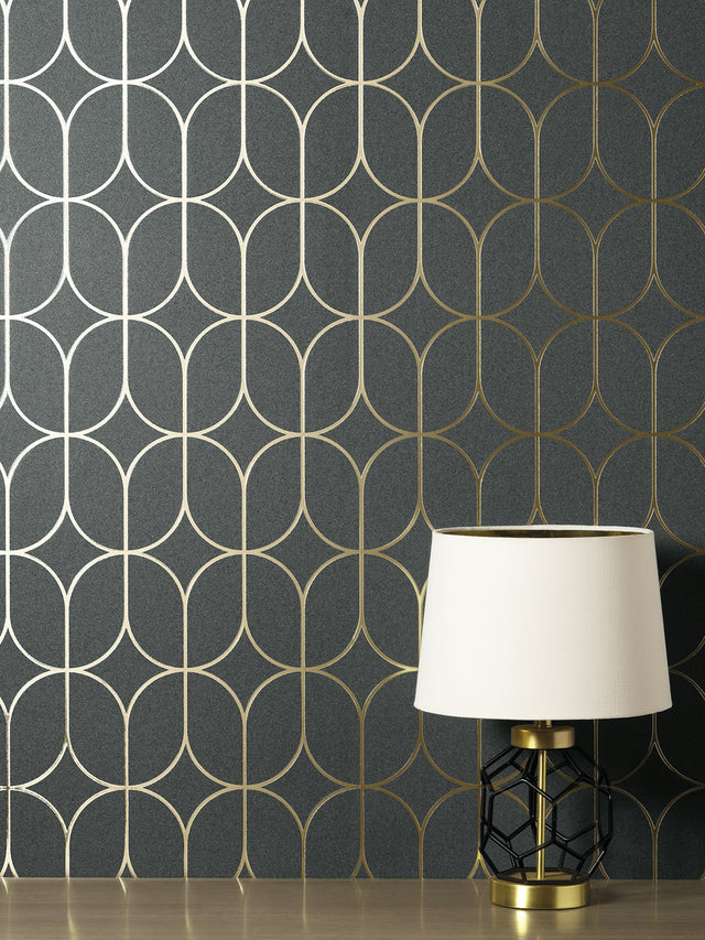 Raye Charcoal Rosco Trellis Wallpaper