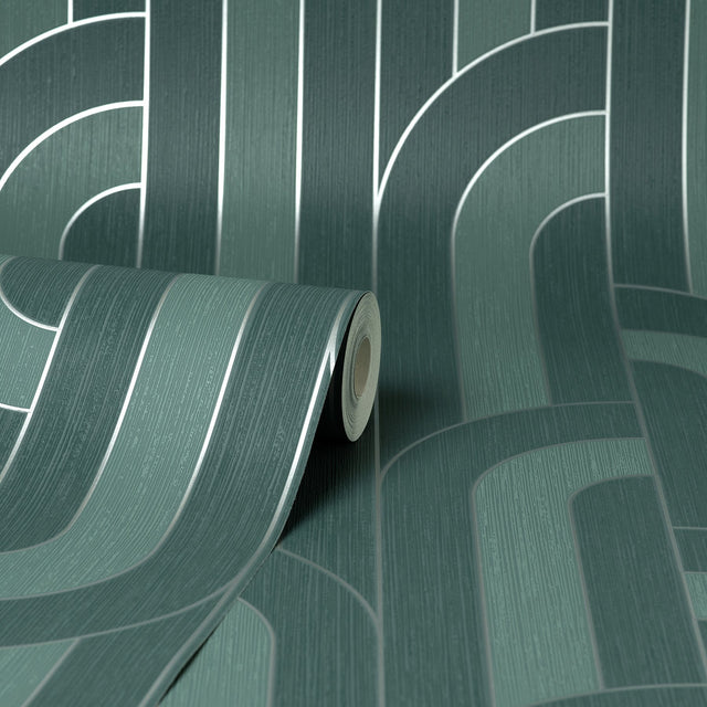 Ezra Teal Arch Wallpaper with Modern Geometric Pattern - Fine Decor FD42842