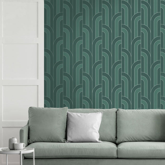 Ezra Teal Arch Wallpaper with Modern Geometric Pattern - Fine Decor FD42842