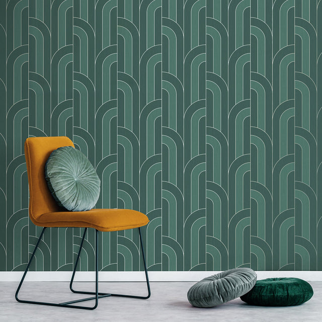 Ezra Teal Arch Wallpaper with Modern Geometric Pattern - Fine Decor FD42842