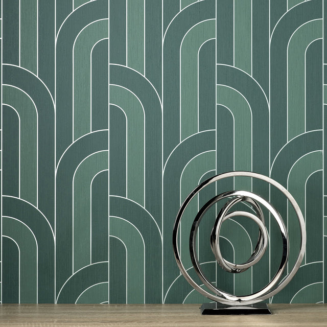 Ezra Teal Arch Wallpaper with Modern Geometric Pattern - Fine Decor FD42842