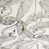 Mulholland White Flamingo Wallpaper with Tropical Leaf Line Art - Fine Decor FD42944