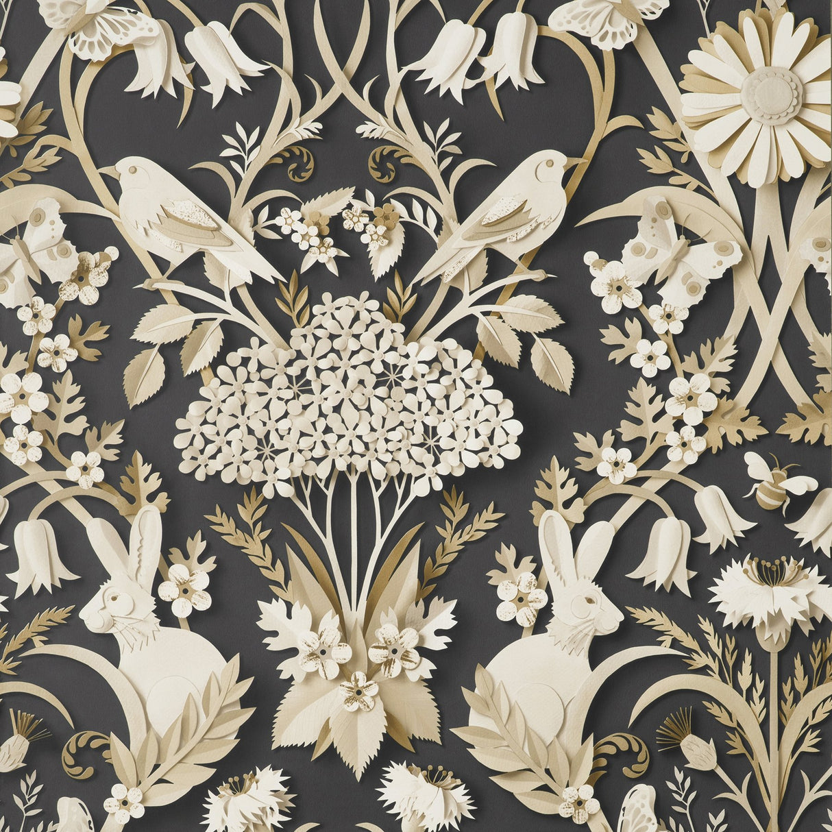 Fae Charcoal Woodland Wallpaper with Whimsical Animals Pattern - Brewster FD42948