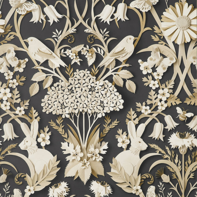 Fae Charcoal Woodland Wallpaper with Whimsical Animals Pattern - Brewster FD42948