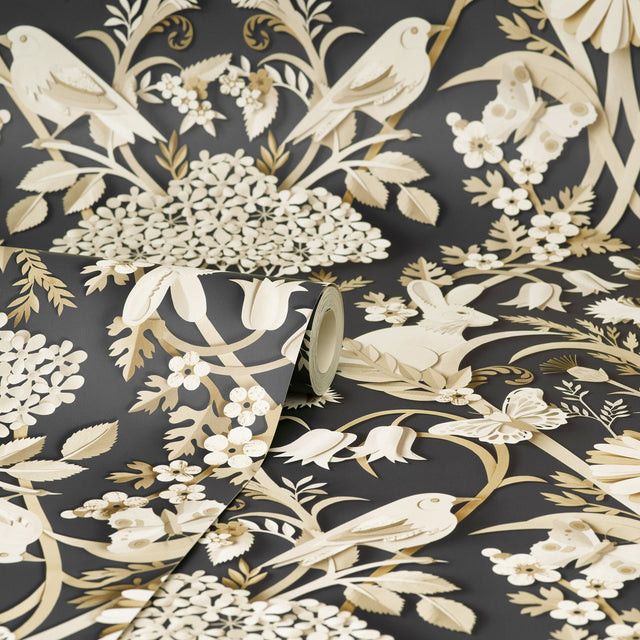 Fae Charcoal Woodland Wallpaper with Whimsical Animals Pattern - Brewster FD42948