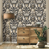 Fae Charcoal Woodland Wallpaper with Whimsical Animals Pattern - Brewster FD42948