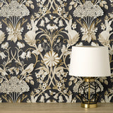 Fae Charcoal Woodland Wallpaper with Whimsical Animals Pattern - Brewster FD42948