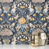 Fae Navy Woodland Wallpaper with Whimsical Animals and Botanical Paper-Cut Motif - Fine Decor FD42950