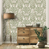 Fae Sage Woodland Wallpaper with Whimsical Paper-Cut Animal and Floral Motif - Fine Decor FD42951