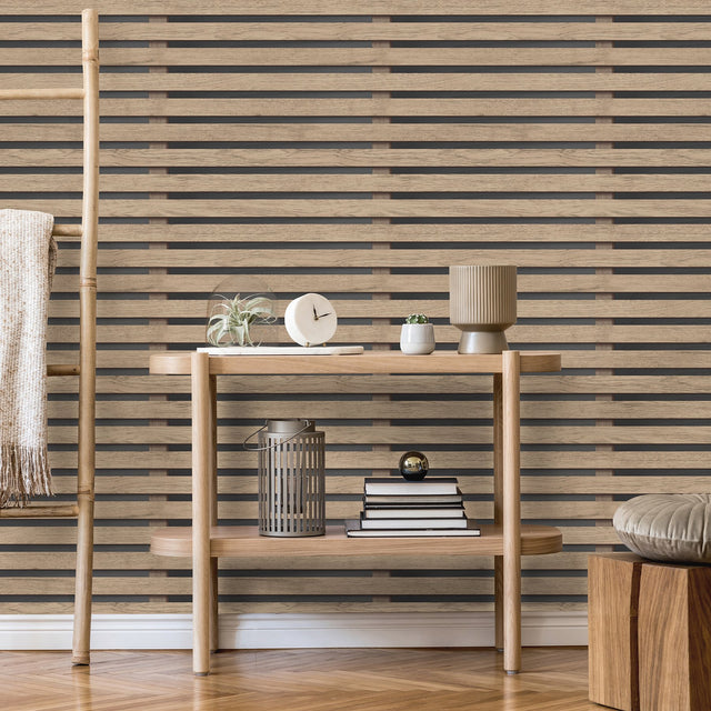 Marlow Brown Wood Slats Wallpaper