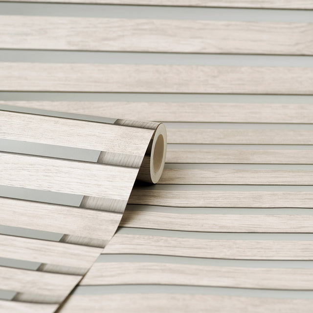 Marlow Grey Wood Slats Wallpaper with Farmhouse Wood Graphic Pattern - Fine Decor FD42997